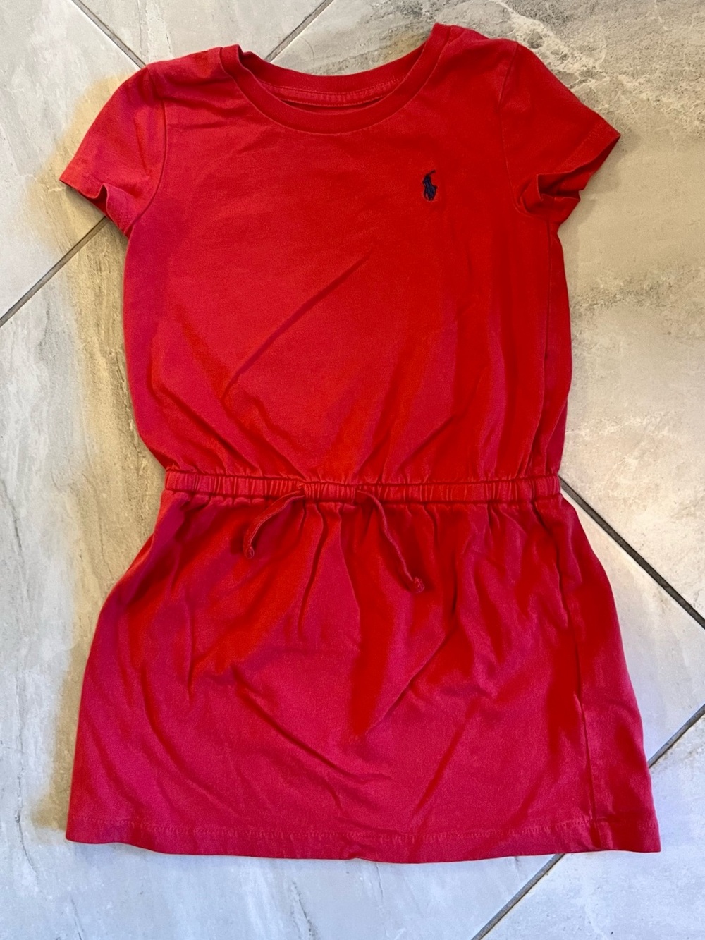 Polo Ralph Lauren Girls' Red Short-Sleeve Drawstring Waist Dress